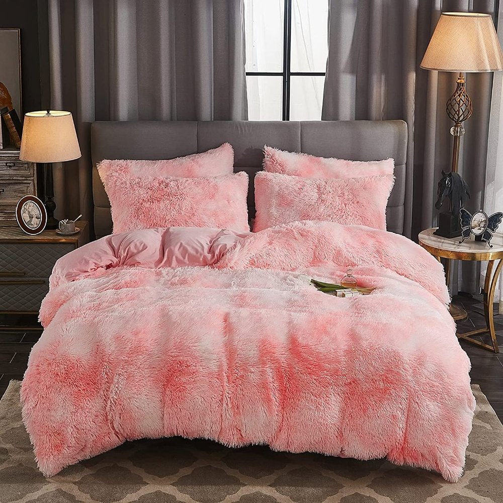 New Shaggy Fluffy Faux Fur Duvet Cover Set Button Closure Velvety Bedding Set - Picture 14 of 16